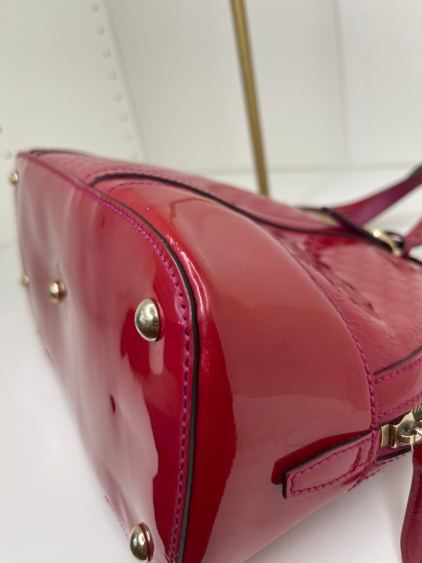 Gucci Red Patent Microguccissima 2-Way Handbag