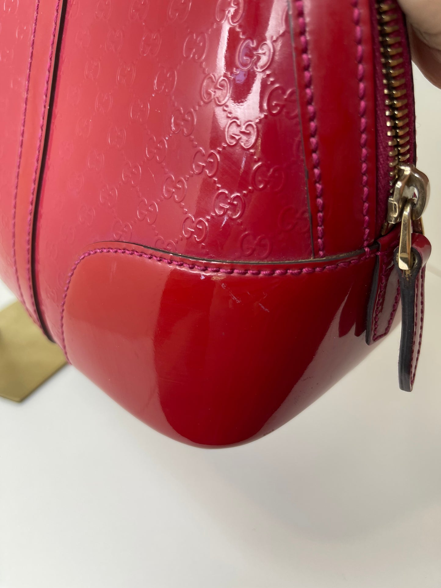 Gucci Red Patent Microguccissima 2-Way Handbag