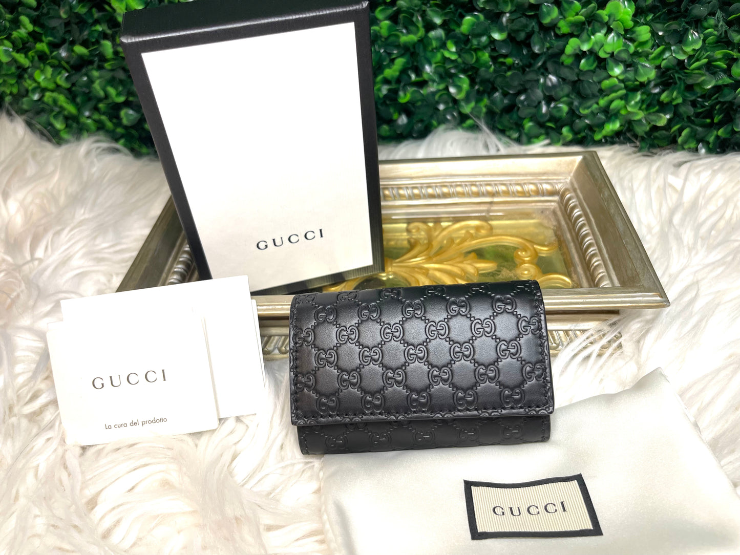 Gucci Black Guccissima 6 Key Holder Case Wallet