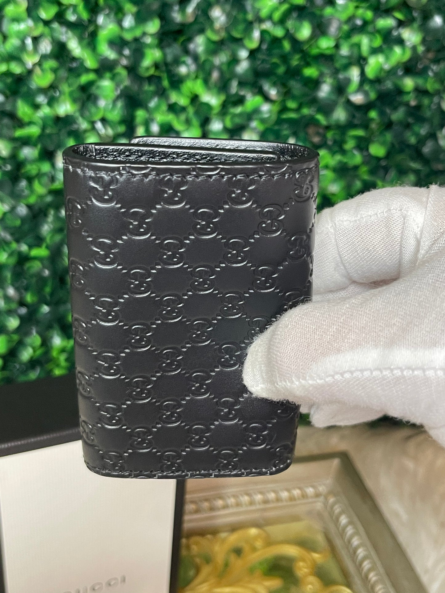 Gucci Black Guccissima 6 Key Holder Case Wallet