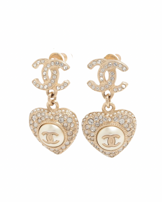 Heart Drop Earrings Gold Plated Rhinestone ￼