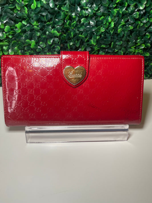 Gucci GG Heart Patent Leather Long Wallet