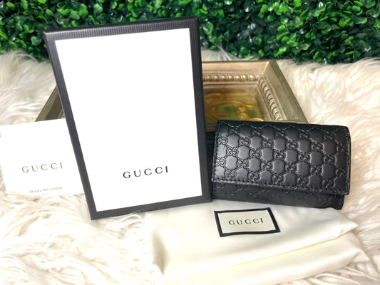 Gucci Black Guccissima 6 Key Holder Case Wallet