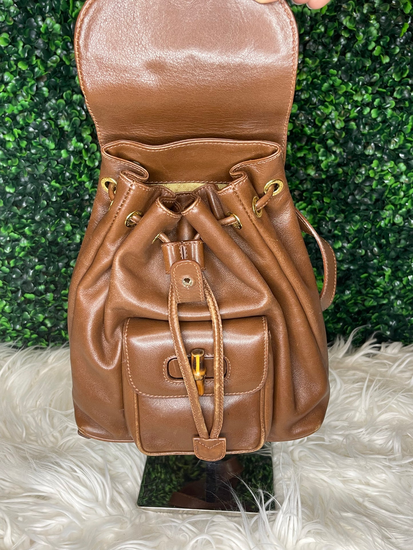 Gucci Bamboo Drawstring Leather Backpack Bag