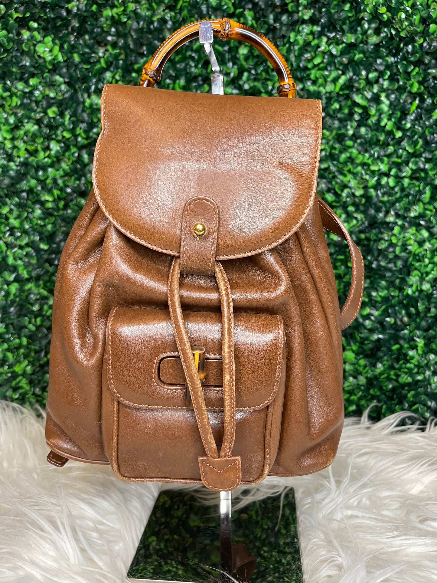 Gucci Bamboo Drawstring Leather Backpack Bag