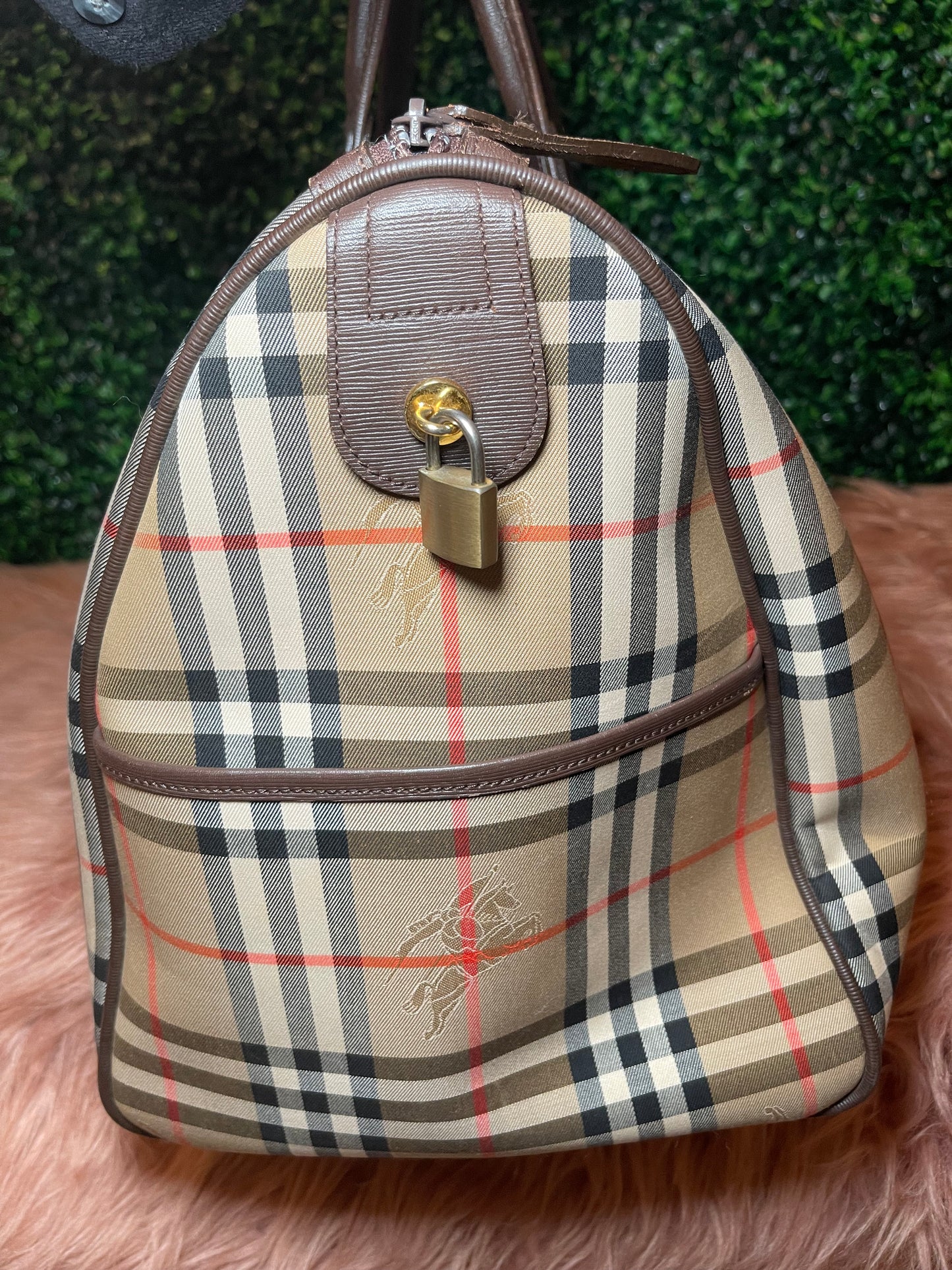 Burberry Vintage Nova Check Boston Travel Duffle Bag