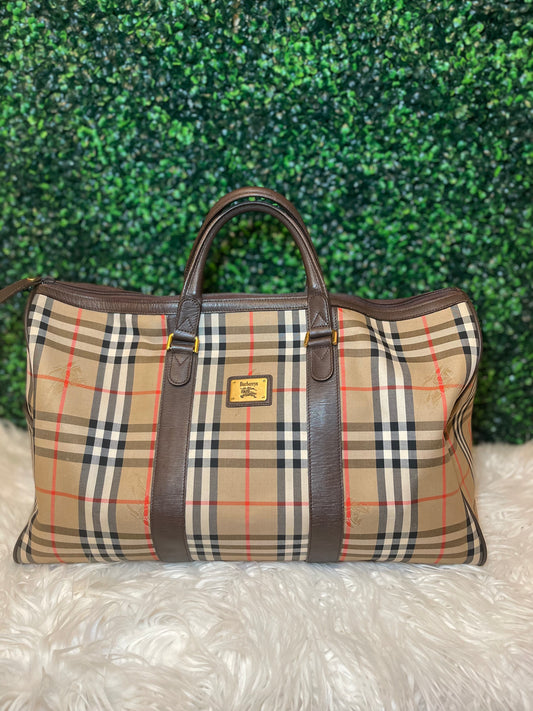 Burberry Vintage Nova Check Boston Travel Duffle Bag