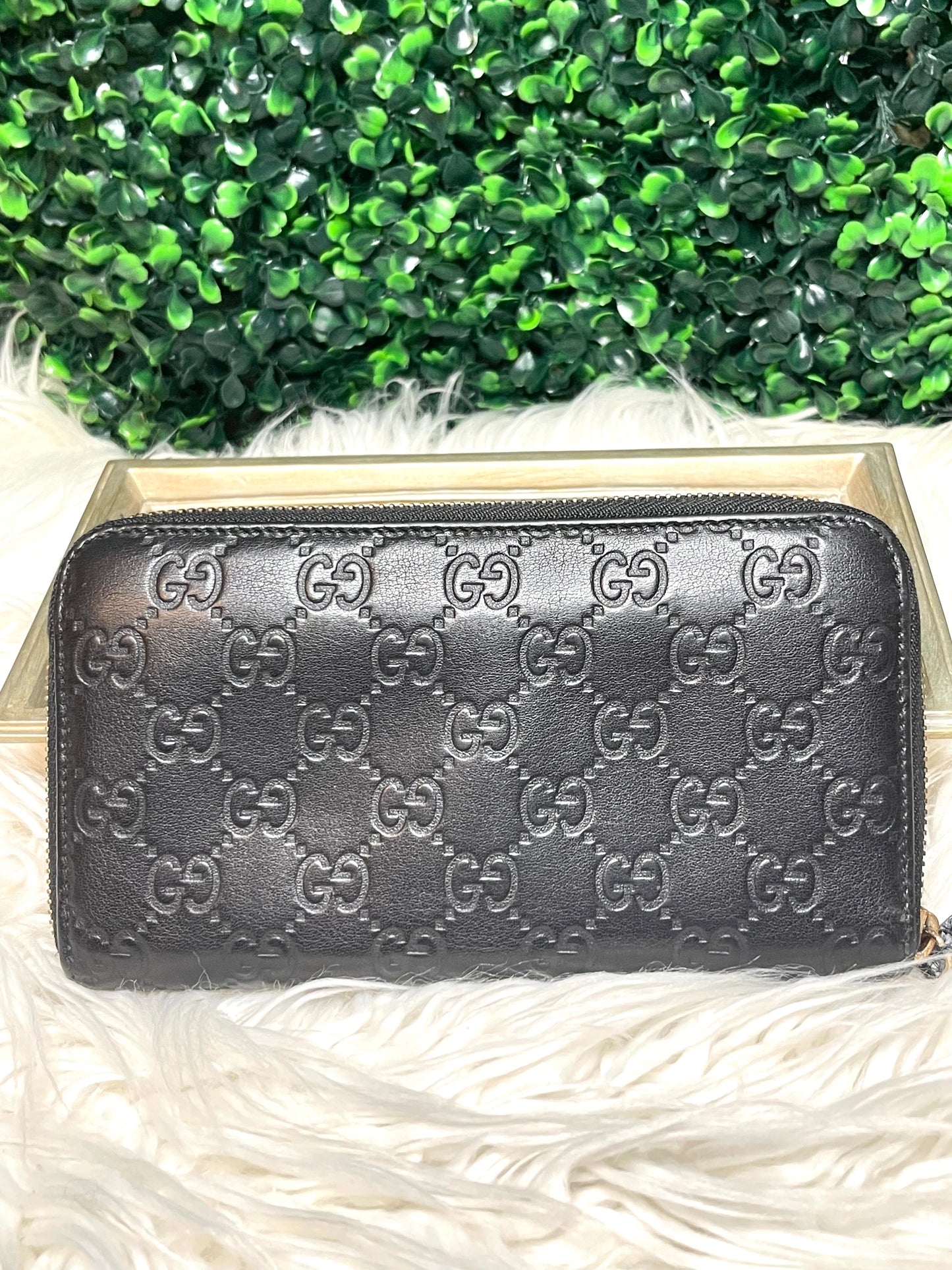 Gucci Monogram Leather Zip Around Long Wallet