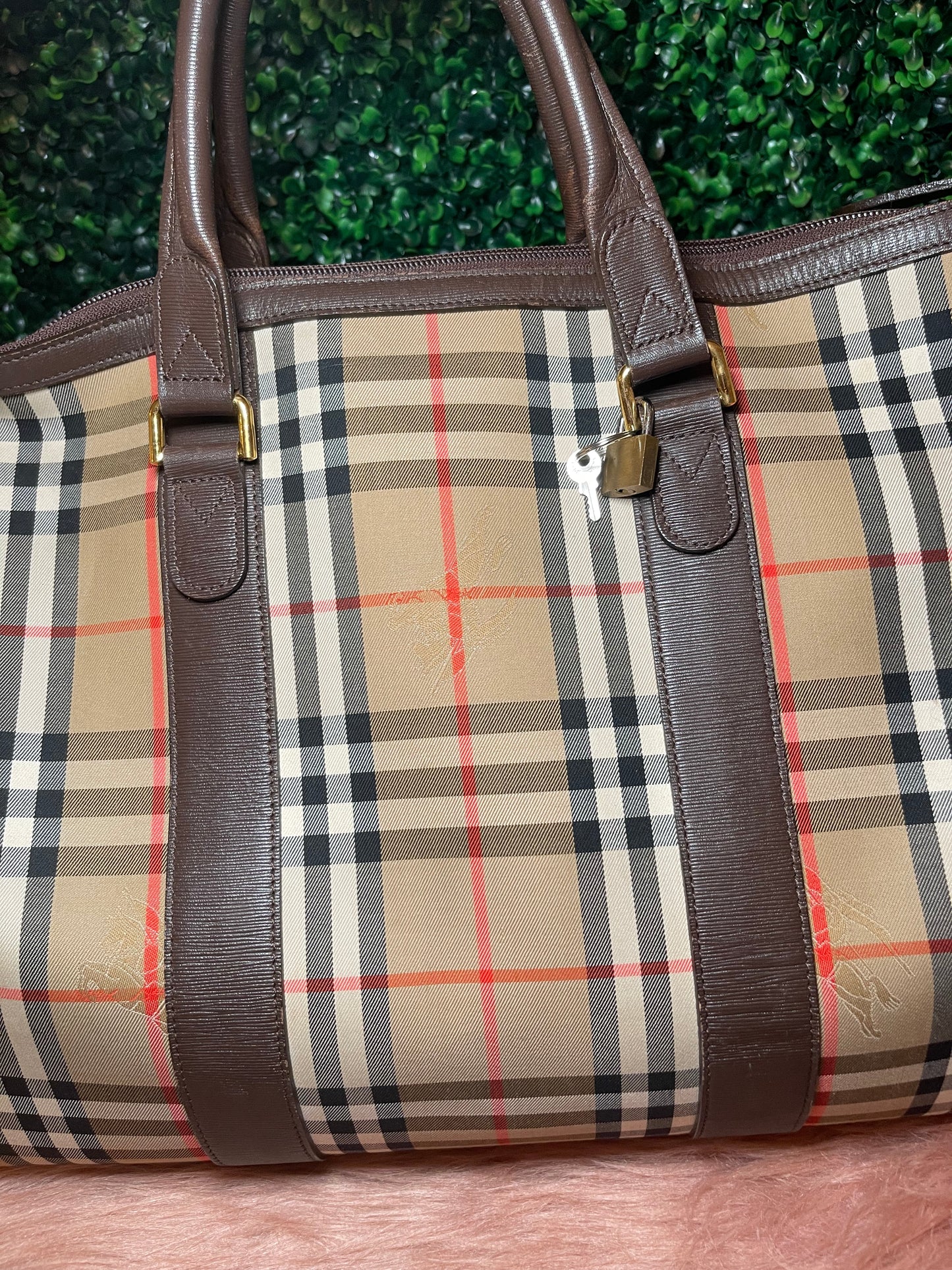 Burberry Vintage Nova Check Boston Travel Duffle Bag