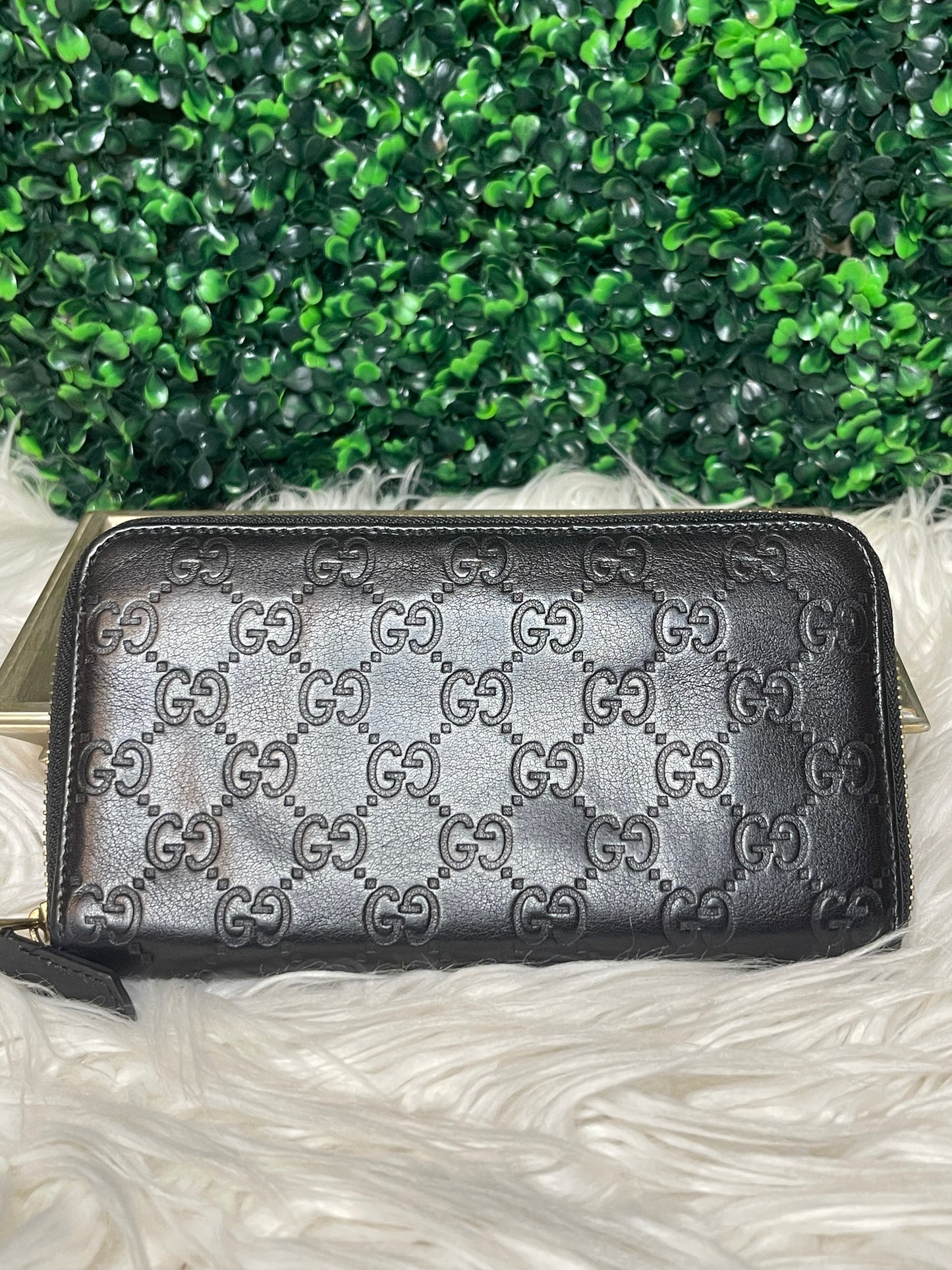 Gucci Monogram Leather Zip Around Long Wallet